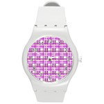 Purple plaid pattern Round Plastic Sport Watch (M)