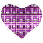 Purple plaid pattern Large 19  Premium Flano Heart Shape Cushions