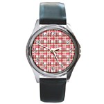 Red plaid pattern Round Metal Watch