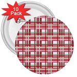 Red plaid pattern 3  Buttons (10 pack) 