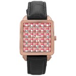 Red plaid pattern Rose Gold Leather Watch 