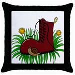 Boot in the grass Throw Pillow Case (Black)