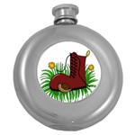 Boot in the grass Round Hip Flask (5 oz)