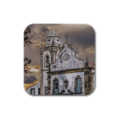Exterior Facade Antique Colonial Church Olinda Brazil Rubber Square Coaster (4 pack)  from ZippyPress Front