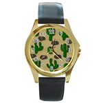 Cactuses Round Gold Metal Watch