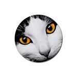 cat yellow eyes Rubber Round Coaster (4 pack)