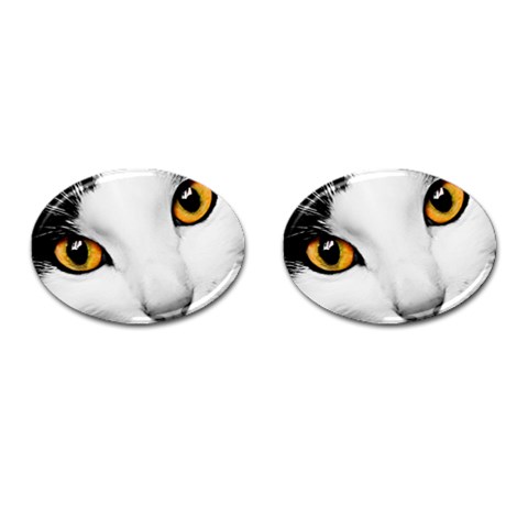 cat yellow eyes Cufflinks (Oval) from ZippyPress Front(Pair)