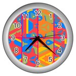Colorful shapes in tiles                                                   Wall Clock (Silver)