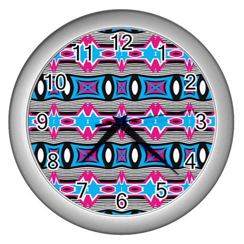Blue pink shapes rows.jpg                                                       Wall Clock (Silver) from ZippyPress Front