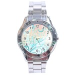 Pink Blue Pattern Stainless Steel Analogue Watch