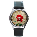 Red Rose Art Round Metal Watch