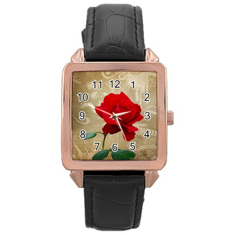 Red Rose Art Rose Gold Leather Watch  from ZippyPress Front
