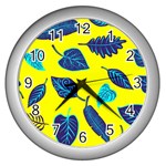 Leaves on a yellow background                                  Wall Clock (Silver)
