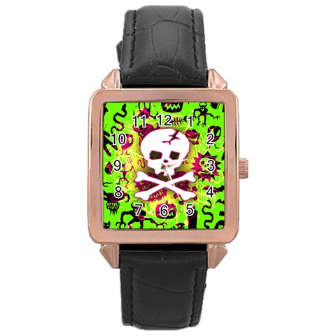 Deathrock Skull & Crossbones Rose Gold Leather Watch  from ZippyPress Front