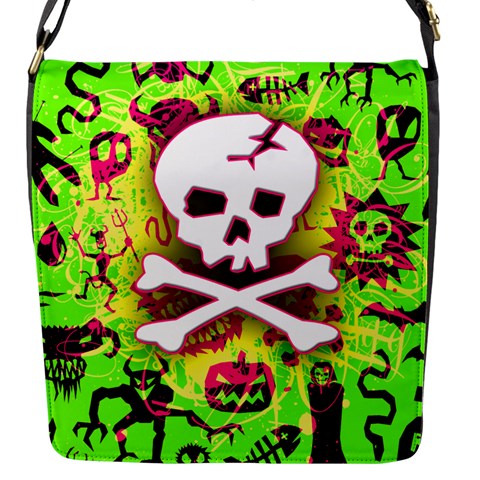 Deathrock Skull & Crossbones Flap Closure Messenger Bag (S) from ZippyPress Front