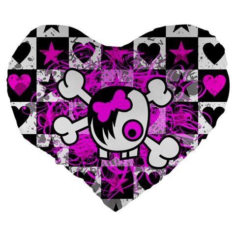Emo Scene Girl Skull Large 19  Premium Flano Heart Shape Cushion from ZippyPress Back