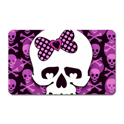 Pink Polka Dot Bow Skull Magnet (Rectangular) from ZippyPress Front