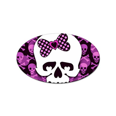 Pink Polka Dot Bow Skull Sticker Oval (10 pack) from ZippyPress Front