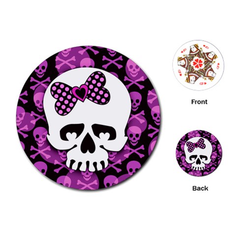 Pink Polka Dot Bow Skull Playing Cards Single Design (Round) from ZippyPress Front