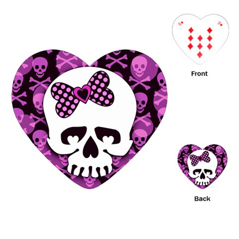 Pink Polka Dot Bow Skull Playing Cards Single Design (Heart) from ZippyPress Front