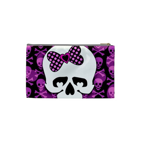 Pink Polka Dot Bow Skull Cosmetic Bag (Small) from ZippyPress Back