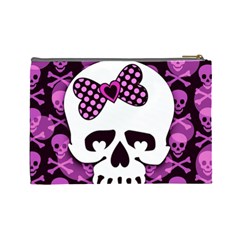 Pink Polka Dot Bow Skull Cosmetic Bag (Large) from ZippyPress Back