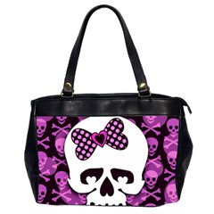Pink Polka Dot Bow Skull Oversize Office Handbag (2 Sides) from ZippyPress Front