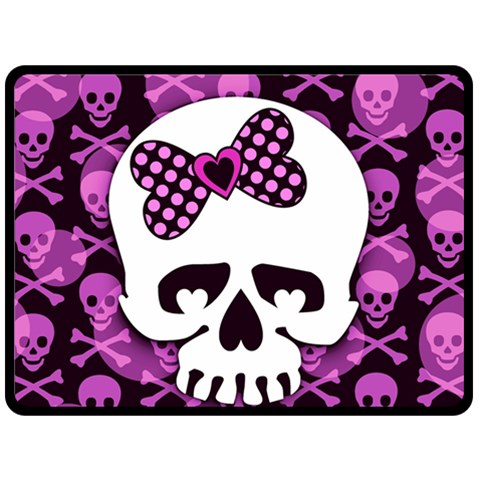 Pink Polka Dot Bow Skull Fleece Blanket (Large) from ZippyPress 80 x60  Blanket Front