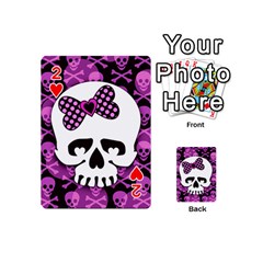 Pink Polka Dot Bow Skull Playing Cards 54 Designs (Mini) from ZippyPress Front - Heart2