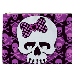 Pink Polka Dot Bow Skull Cosmetic Bag (XXL) from ZippyPress Front