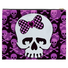 Pink Polka Dot Bow Skull Cosmetic Bag (XXXL) from ZippyPress Back