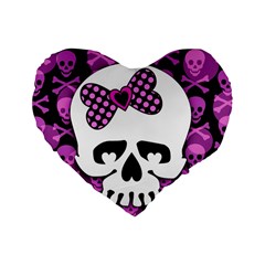 Pink Polka Dot Bow Skull Standard 16  Premium Heart Shape Cushion  from ZippyPress Front