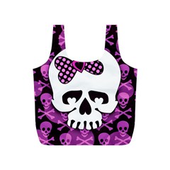 Pink Polka Dot Bow Skull Full Print Recycle Bag (S) from ZippyPress Front