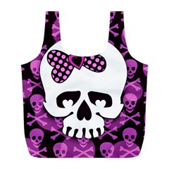 Pink Polka Dot Bow Skull Full Print Recycle Bag (L) from ZippyPress Front