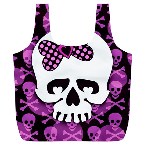 Pink Polka Dot Bow Skull Full Print Recycle Bag (XL) from ZippyPress Front