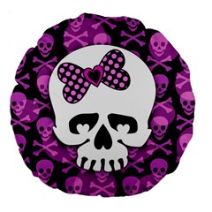 Pink Polka Dot Bow Skull Large 18  Premium Flano Round Cushion  from ZippyPress Front