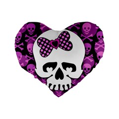Pink Polka Dot Bow Skull Standard 16  Premium Flano Heart Shape Cushion  from ZippyPress Back