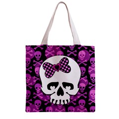 Pink Polka Dot Bow Skull Zipper Grocery Tote Bag from ZippyPress Front