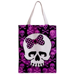 Pink Polka Dot Bow Skull Zipper Classic Tote Bag from ZippyPress Front