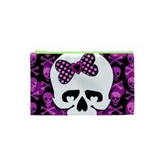 Pink Polka Dot Bow Skull Cosmetic Bag (XS) from ZippyPress Front