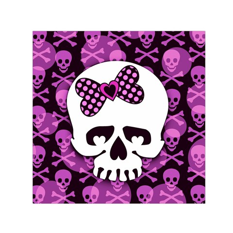 Pink Polka Dot Bow Skull Small Satin Scarf (Square) from ZippyPress Front