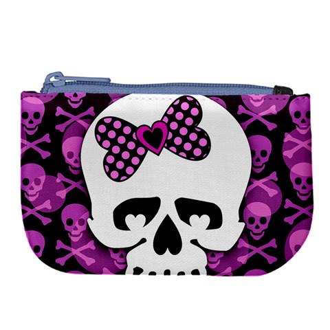 Pink Polka Dot Bow Skull Large Coin Purse from ZippyPress Front