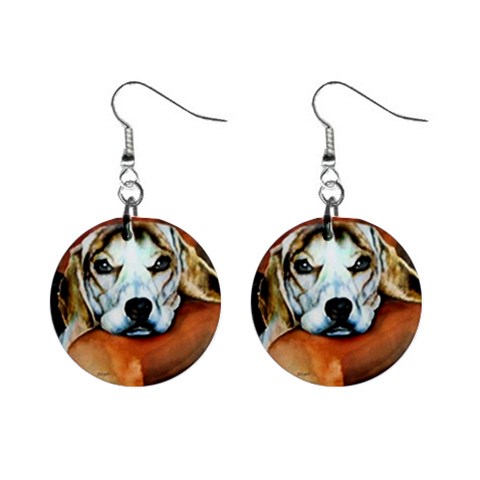 Lazy Lucy Beagle 1  Button Earrings from ZippyPress Front