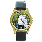 Flowers in the Rain Round Gold Metal Watch