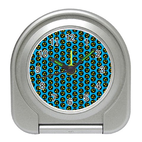 0059 Comic Head Bothered Smiley Pattern Travel Alarm Clock from ZippyPress Front