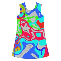 Colorful distorted shapes on a grey background                                                         Kids  Short Sleeve Velvet Dress from ZippyPress Front