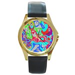 Colorful distorted shapes on a grey background                                                     Round Gold Metal Watch