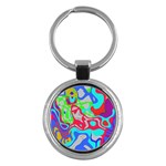 Colorful distorted shapes on a grey background                                                     Key Chain (Round)