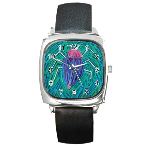Big Green Bug  Square Metal Watch from ZippyPress Front