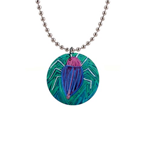 Big Green Bug  1  Button Necklace from ZippyPress Front